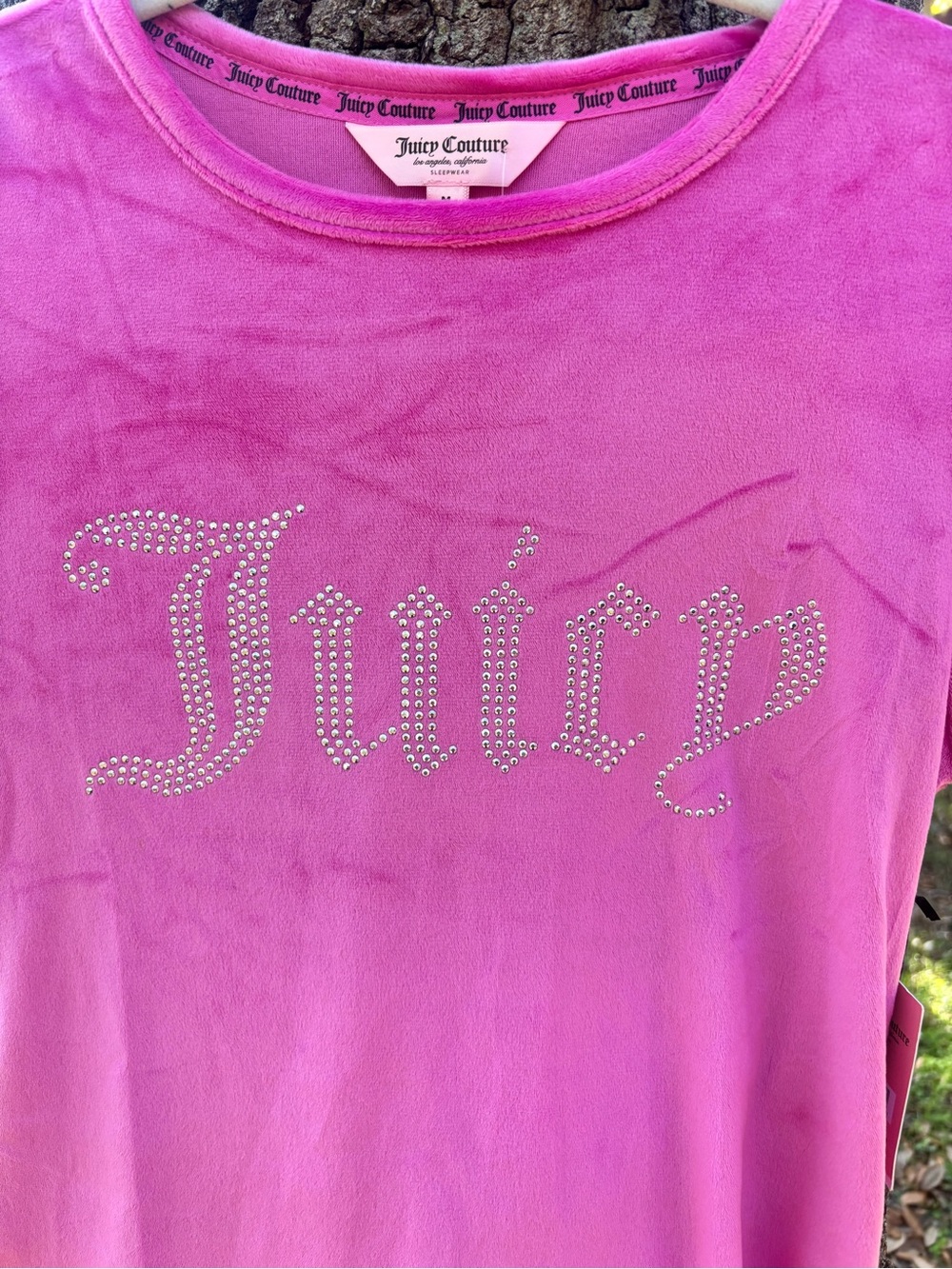 Juicy Couture pink velour rhinestone logo sleep t-shirt women’s Medium Y2K - Picture 9 of 10